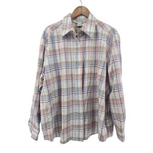 Alison Daley Button Shirt Womens 20W Pink Blue Plaid Bee Embroidered Plus Size